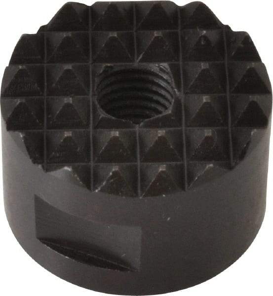 Fairlane - 1/4-28 Thread, 3/4" Diam, 1/2" High, Threaded, Fine Tooth Grade Diamond Serration Tooth Pattern, High Speed Steel, Round Positioning Gripper - 3/16" Flat Width, Black Oxide Coated - Benchmark Tooling