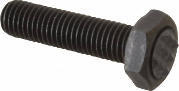 Fairlane - Serrated Tooth, 1/4-28, 1" Shank Length, 7/8" Thread Length, Black Oxide Finish, Hex Head, Adjustable Positioning Gripper - 5/16" Pad Diam, 7/16" Hex, 13/64" Head Height, Extra Fine Tooth Grade - Benchmark Tooling