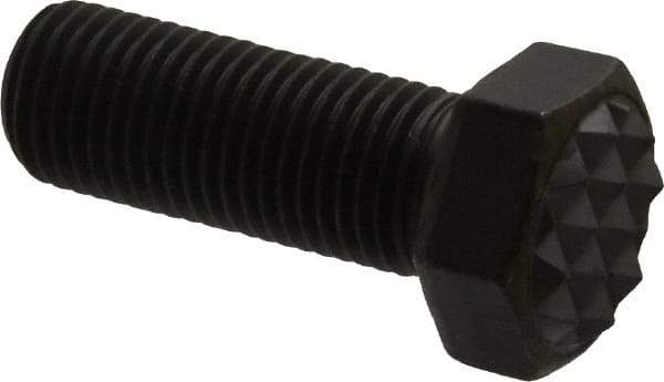 Fairlane - Serrated Tooth, 3/8-24, 1" Shank Length, 1" Thread Length, Black Oxide Finish, Hex Head, Adjustable Positioning Gripper - 1/2" Pad Diam, 9/16" Hex, 9/32" Head Height, Fine Tooth Grade - Benchmark Tooling