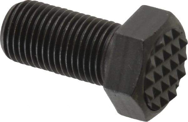 Fairlane - Serrated Tooth, 1/2-20, 1" Shank Length, 1" Thread Length, Black Oxide Finish, Hex Head, Adjustable Positioning Gripper - 5/8" Pad Diam, 3/4" Hex, 23/64" Head Height, Fine Tooth Grade - Benchmark Tooling