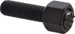 Fairlane - 5/16-18, 1" Thread Length, 5/16" Ball Diam, Serrated Ball Pad Surface, Alloy Steel, Black Oxide, Hex Head, Swivel Action Gripper Assemblies - 7/16" Head Height, 1/2" Hex, 5/16" Contact Diam, High Speed Steel Ball - Benchmark Tooling