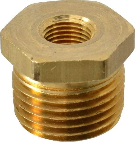 Eaton - 1/2 Male Thread x 1/8 Female Thread, Brass Industrial Pipe Hex Bushing - MNPTF x FNPTF, 1,200 psi - Benchmark Tooling