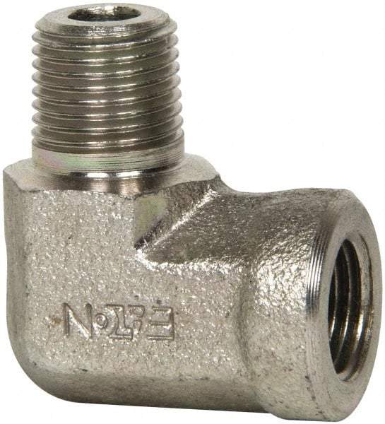 Eaton - 1/8 Male Thread x 1/8 Female Thread, Steel Industrial Pipe 90° Street Elbow - MNPT x FNPT, 5,000 psi - Benchmark Tooling