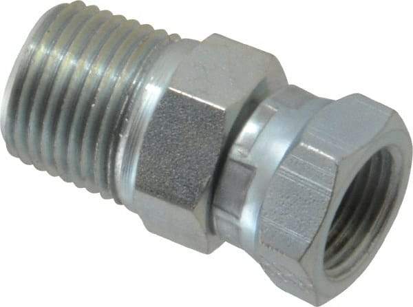 Eaton - 1/2-14 Male Thread x 3/8-18 Female Thread, Steel Industrial Pipe Adapter - MNPT x FNPSM, 2,500 psi - Benchmark Tooling