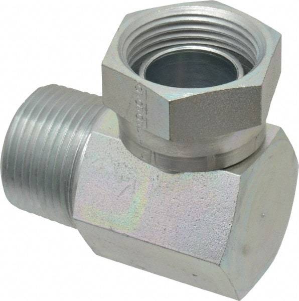 Weatherhead - 1 - 11-1/2 Male Thread x 1 - 11-1/2 Female Thread, Steel Industrial Pipe 90° Elbow Adapter - FNPSM x MNPT, 2,500 psi - Benchmark Tooling