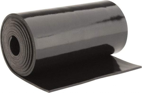 Made in USA - 1/8" Thick x 6" Wide x 5' Long Black Buna-N Rubber Roll - Stock Length, Plain Back, 50 Shore A Durometer, 2,500 psi Tensile Strength, -20°F to 170°F - Benchmark Tooling