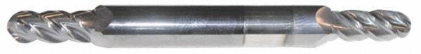 Accupro - 11/32" Diam, 3/4" LOC, 4 Flute Solid Carbide Ball End Mill - AlTiN Finish, Double End, 3-1/2" OAL, 3/8" Shank Diam, Spiral Flute - Benchmark Tooling