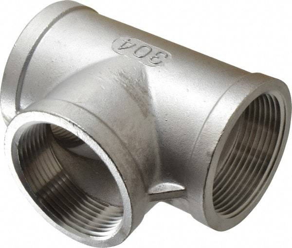 Merit Brass - 2-1/2" Grade 304 Stainless Steel Pipe Tee - FNPT x FNPT x FNPT End Connections, 150 psi - Benchmark Tooling