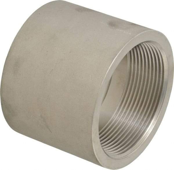 Merit Brass - 3" Grade 304 Stainless Steel Pipe Coupling - FNPT x FNPT End Connections, 150 psi - Benchmark Tooling