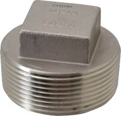 Merit Brass - 2-1/2" Grade 304 Stainless Steel Pipe Square Head Plug - MNPT End Connections, 150 psi - Benchmark Tooling