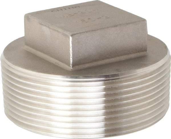 Merit Brass - 3" Grade 304 Stainless Steel Pipe Square Head Plug - MNPT End Connections, 150 psi - Benchmark Tooling