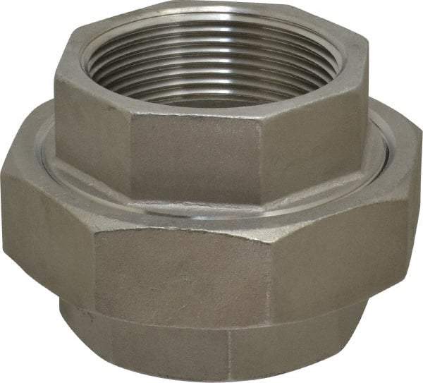 Merit Brass - 2-1/2" Grade 304 Stainless Steel Pipe Union - FNPT x FNPT End Connections, 150 psi - Benchmark Tooling