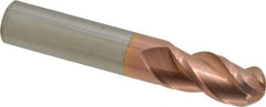 Accupro - 1/2" Diam, 1" LOC, 3 Flute Solid Carbide Ball End Mill - TiCN Finish, Single End, 3" OAL, 1/2" Shank Diam, Spiral Flute - Benchmark Tooling