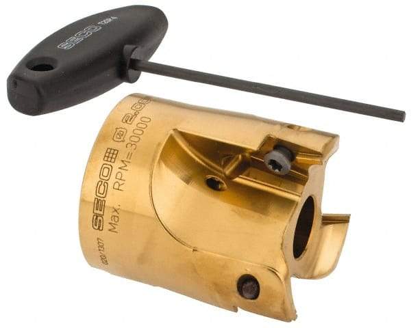 Seco - 2" Cut Diam, 0.394" Max Depth, 3/4" Arbor Hole, 3 Inserts, VPGX 2206..E.-E10 Insert Style, Indexable Copy Face Mill - R220.97 Cutter Style, 30,000 Max RPM, 2-1/4 High, Through Coolant, Series R220.97 - Benchmark Tooling