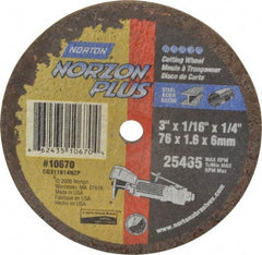 Norton - 3" Ceramic Cutoff Wheel - 1/16" Thick, 1/4" Arbor, 25,465 Max RPM, Use with Die Grinders - Benchmark Tooling