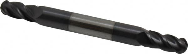 Accupro - 7/32" Diam, 7/16" LOC, 4 Flute Solid Carbide Ball End Mill - AlTiN Finish, Double End, 2-1/2" OAL, 1/4" Shank Diam, Spiral Flute - Benchmark Tooling