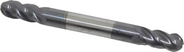 Accupro - 1/4" Diam, 1/2" LOC, 4 Flute Solid Carbide Ball End Mill - AlTiN Finish, Double End, 2-1/2" OAL, 1/4" Shank Diam, Spiral Flute - Benchmark Tooling
