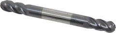Accupro - 1/4" Diam, 1/2" LOC, 4 Flute Solid Carbide Ball End Mill - AlTiN Finish, Double End, 2-1/2" OAL, 1/4" Shank Diam, Spiral Flute - Benchmark Tooling