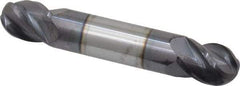 Accupro - 1/2" Diam, 5/8" LOC, 4 Flute Solid Carbide Ball End Mill - AlTiN Finish, Double End, 3" OAL, 1/2" Shank Diam, Spiral Flute - Benchmark Tooling