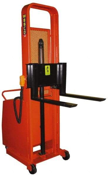 Wesco Industrial Products - 1,000 Lb Capacity, 76" Lift Height, Battery Operated Counter Weight Lift - 1" Lowered Height, 13" Load Center, 25" Fork Length, 27" Overall Width - Benchmark Tooling