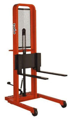 Presto Lifts - 1,000 Lb Capacity, 76" Lift Height, Adjustable Forks Base - Straddle Manually Operated Lift - 3-1/4" Minimum Operating Height - Benchmark Tooling