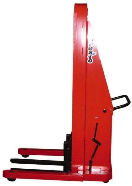 Presto Lifts - 2,000 Lb Capacity, 94" Lift Height, Battery Operated Straddle Stacker - 2-1/2" Lowered Height, 20" Load Center, 30" Fork Length, 38" Overall Width - Benchmark Tooling