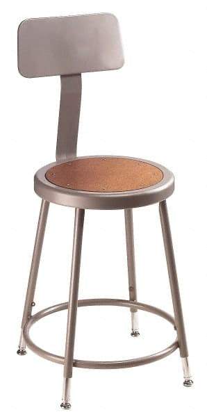 NPS - 18 to 26 Inch High, Stationary Adjustable Height Stool - Hardboard Seat, Gray and Brown - Benchmark Tooling