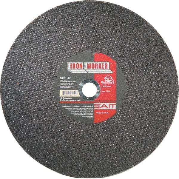 Sait - 14" Aluminum Oxide Cutoff Wheel - 3/32" Thick, 1" Arbor, 4,400 Max RPM, Use with Chop Saws - Benchmark Tooling