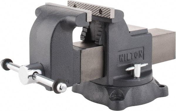 Wilton - 6" Jaw Width x 6" Jaw Opening Capacity, 3-1/2" Throat Depth, Bench & Pipe Combination Vise - 5/8 to 2-1/2" Pipe Capacity, Swivel Base, Bolt Down Attachment, Ductile Iron - Benchmark Tooling