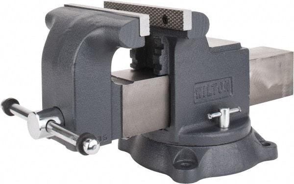 Wilton - 8" Jaw Width x 8" Jaw Opening Capacity, 4" Throat Depth, Bench & Pipe Combination Vise - 3/4 to 3" Pipe Capacity, Swivel Base, Bolt Down Attachment, Ductile Iron - Benchmark Tooling