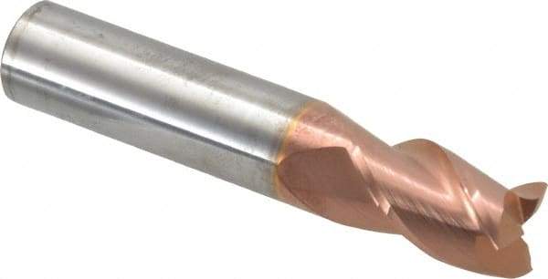 Accupro - 9/16", 7/8" LOC, 9/16" Shank Diam, 3" OAL, 3 Flute, Solid Carbide Square End Mill - Single End, TiCN Finish, Spiral Flute, 40° Helix, Centercutting, Right Hand Cut, Right Hand Flute - Benchmark Tooling