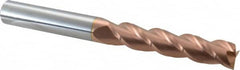 Accupro - 5/8", 3" LOC, 5/8" Shank Diam, 6" OAL, 3 Flute, Solid Carbide Square End Mill - Single End, TiCN Finish, Spiral Flute, 40° Helix, Centercutting, Right Hand Cut, Right Hand Flute - Benchmark Tooling