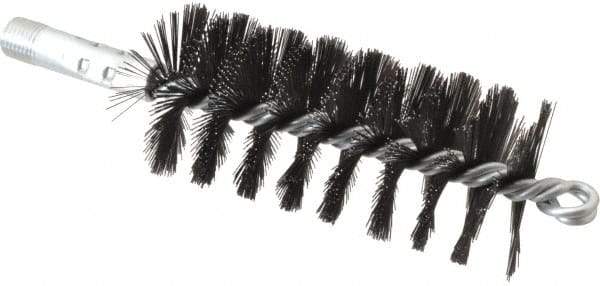 Schaefer Brush - 4-1/2" Brush Length, 2" Diam, Double Stem, Single Spiral Flue Brush - 7-1/2" Long, Tempered Steel Wire, 1/4" NPSM Male Connection - Benchmark Tooling