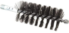 Schaefer Brush - 4-1/2" Brush Length, 2-1/4" Diam, Double Stem, Single Spiral Flue Brush - 7-1/2" Long, Tempered Steel Wire, 1/4" NPSM Male Connection - Benchmark Tooling