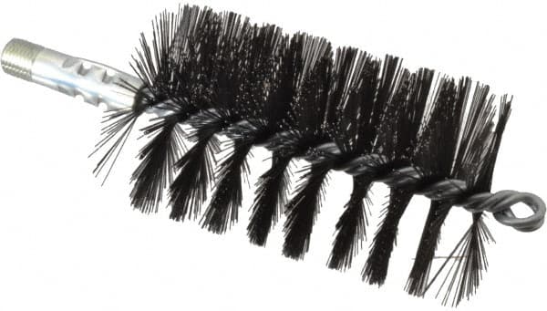 Schaefer Brush - 4-1/2" Brush Length, 2-3/4" Diam, Double Stem, Single Spiral Flue Brush - 7-1/2" Long, Tempered Steel Wire, 1/4" NPSM Male Connection - Benchmark Tooling