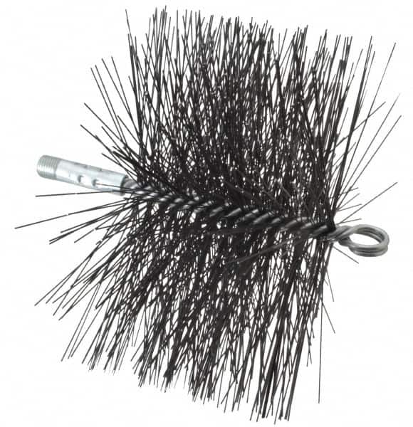 Schaefer Brush - 4-1/2" Brush Length, 8" Diam, Double Stem, Double Spiral Tube Brush - 7-1/2" Long, Tempered Steel Wire, 1/4" NPT Male Connection - Benchmark Tooling