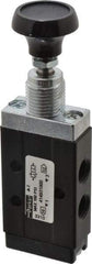 Parker - 0.20 CV Rate, 1/8" NPT Inlet Direct Air 2 Mechanical Spool Valve - 3 Way, 2 Position, Manual Return, Button Push Pull, 150 Max psi - Benchmark Tooling