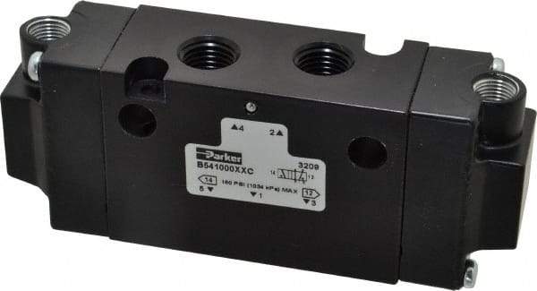 Parker - 1/4", 4-Way Body Ported Stacking Solenoid Valve - 1.4 CV Rate, 1.89" High x 4.7" Long - Benchmark Tooling