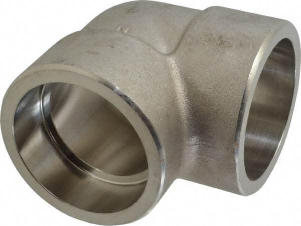 Merit Brass - 2" Grade 304 Stainless Steel Pipe 90° Elbow - Socket Weld x Socket Weld End Connections, 3,000 psi - Benchmark Tooling