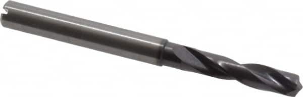 Guhring - 5.3mm 140° Spiral Flute Solid Carbide Screw Machine Drill Bit - FIREX Finish, Right Hand Cut, 28mm Flute Length, 66mm OAL, SU Point, Straight Shank, Through Coolant - Benchmark Tooling