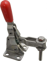 De-Sta-Co - 125 Lb Holding Capacity, Vertical Handle, Manual Hold Down Toggle Clamp - 55° Handle Movement, 100° Bar Opening, U-Bar, Flanged Base, Electro-Plated Zinc, Stainless Steel - Benchmark Tooling