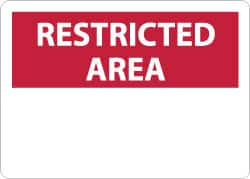 NMC - "Restricted Area", 10" Long x 14" Wide, Aluminum Safety Sign - Rectangle, 0.04" Thick, Use for Security & Admittance - Benchmark Tooling