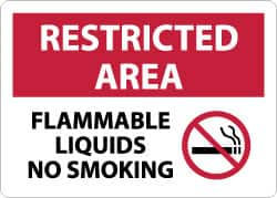 NMC - "Restricted Area - Flammable Liquids - No Smoking", 10" Long x 14" Wide, Aluminum Safety Sign - Rectangle, 0.04" Thick, Use for Hazardous Materials - Benchmark Tooling