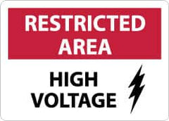 NMC - "Restricted Area - High Voltage", 10" Long x 14" Wide, Aluminum Safety Sign - Rectangle, 0.04" Thick, Use for Accident Prevention - Benchmark Tooling