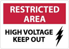 NMC - "Restricted Area - High Voltage - Keep Out", 10" Long x 14" Wide, Aluminum Safety Sign - Rectangle, 0.04" Thick, Use for Accident Prevention - Benchmark Tooling