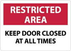 NMC - "Restricted Area - Keep Door Closed at All Times", 10" Long x 14" Wide, Aluminum Safety Sign - Rectangle, 0.04" Thick, Use for Security & Admittance - Benchmark Tooling