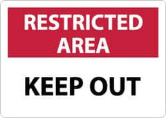 NMC - "Restricted Area - Keep Out", 10" Long x 14" Wide, Aluminum Safety Sign - Rectangle, 0.04" Thick, Use for Security & Admittance - Benchmark Tooling