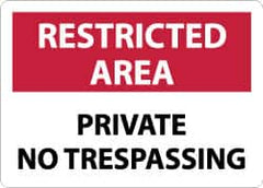 NMC - "Restricted Area - Private No Trespassing", 10" Long x 14" Wide, Aluminum Safety Sign - Rectangle, 0.04" Thick, Use for Security & Admittance - Benchmark Tooling