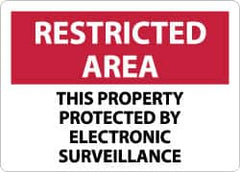 NMC - "Restricted Area - This Property Protected by Electronic Surveillance", 10" Long x 14" Wide, Aluminum Safety Sign - Rectangle, 0.04" Thick, Use for Security & Admittance - Benchmark Tooling