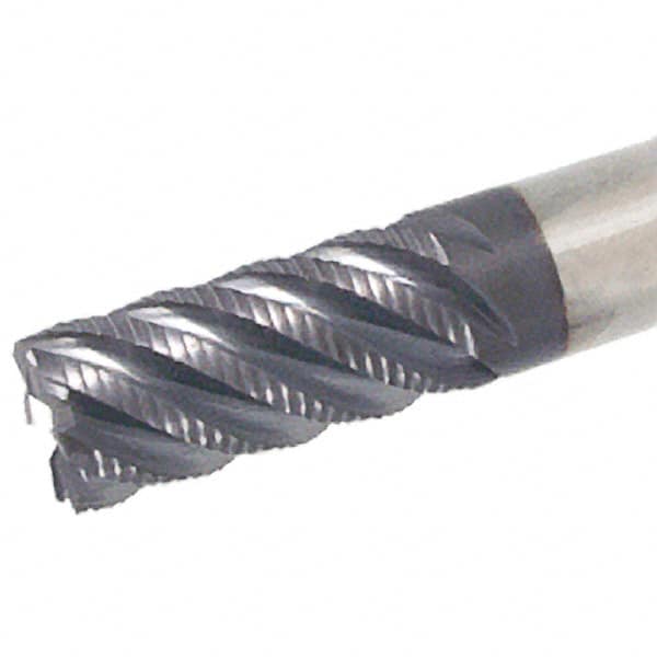 Iscar - 12mm Diam, Coarse Pitch, 26mm LOC, 4 Flute Solid Carbide 45° Corner Chamfer Roughing End Mill - TiAlN Finish, 83mm OAL, 12mm Shank Diam, Single End, 45° Helix - Benchmark Tooling